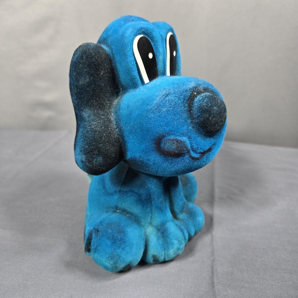 Vtg 1973 Genie Toys Inc Flocked Blue Barking Dog Coin Bank St Louis MO Puppy - Picture 3 of 10